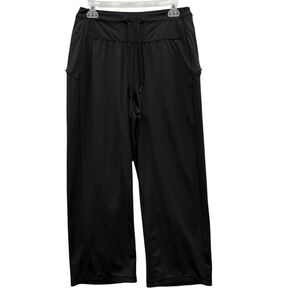 Athleta Women's Ultimate‎ Crop Pants Wide Leg Drawstring Pockets Black Size MT